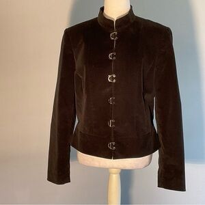 Tahari Arthur S Levine Sz 12 Black Small Wale Corduroy Jacket Hook/Eye Closure
